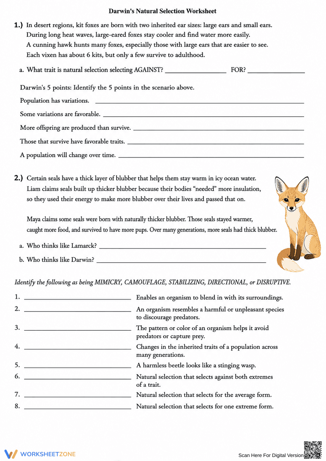 Darwin's Natural Selection Worksheet | Essential Biology - Page 2