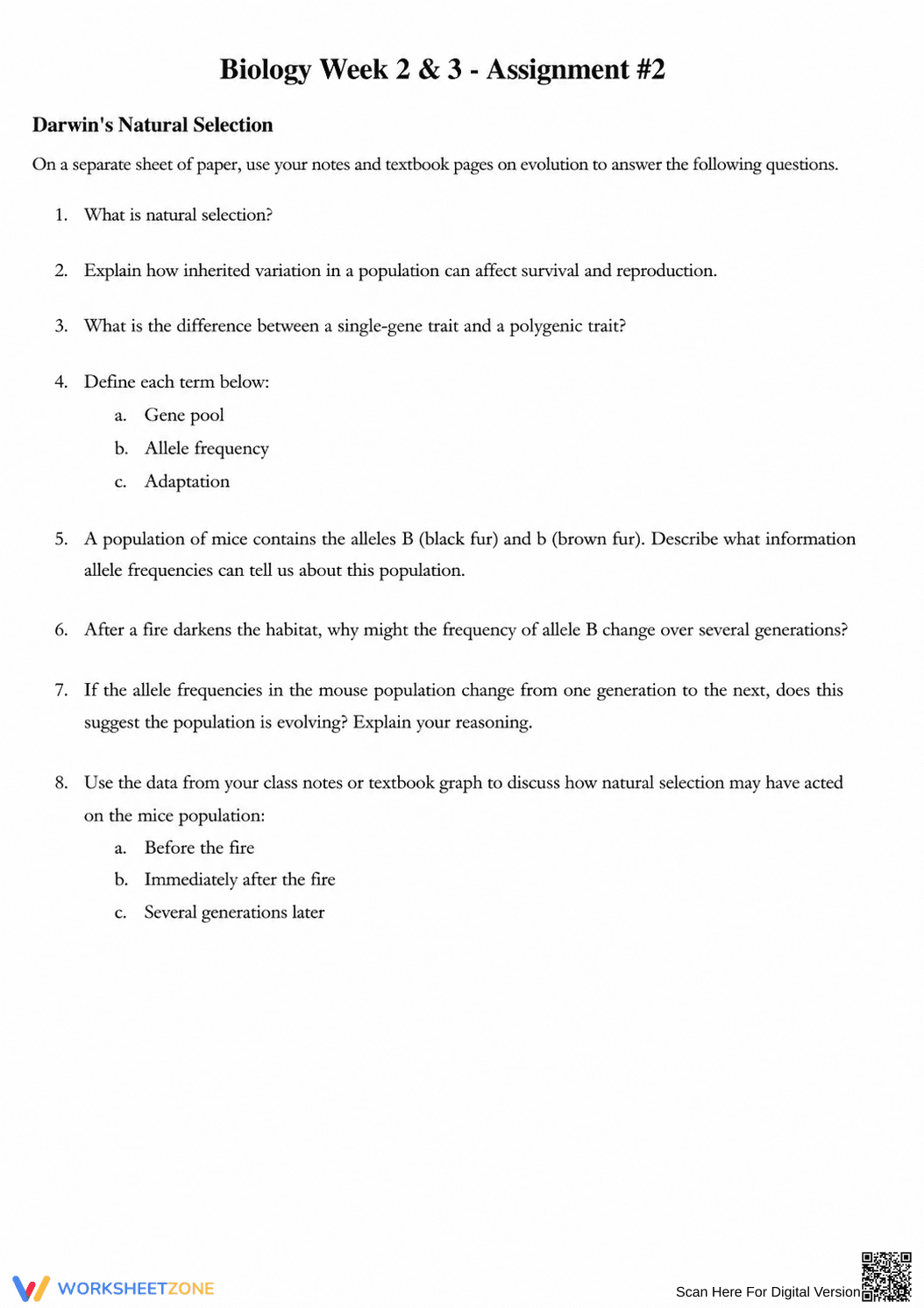 Natural Selection Worksheet | Essential Grade 9-12 Biology - Page 2