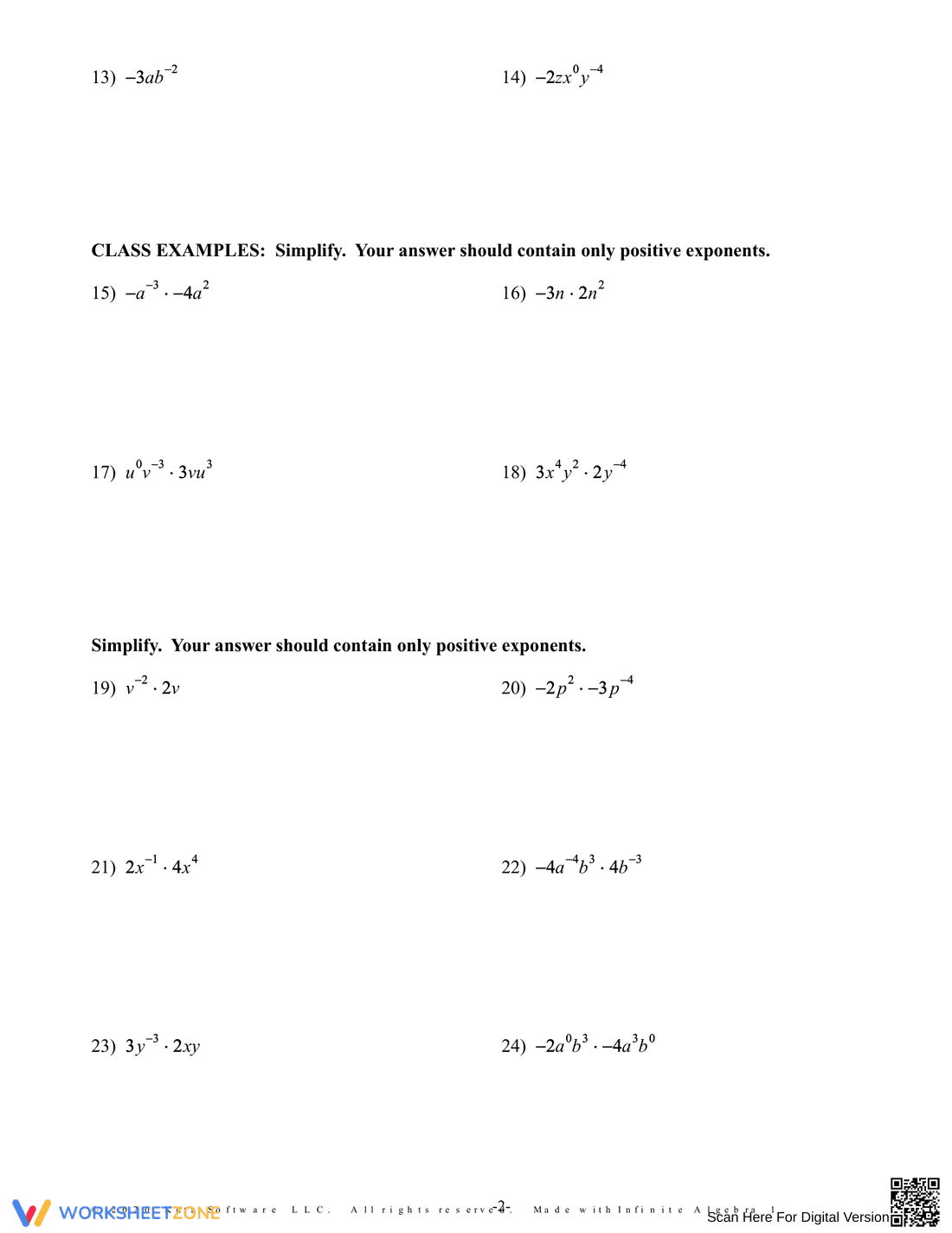 Working with Negative Exponents Worksheet - Page 2