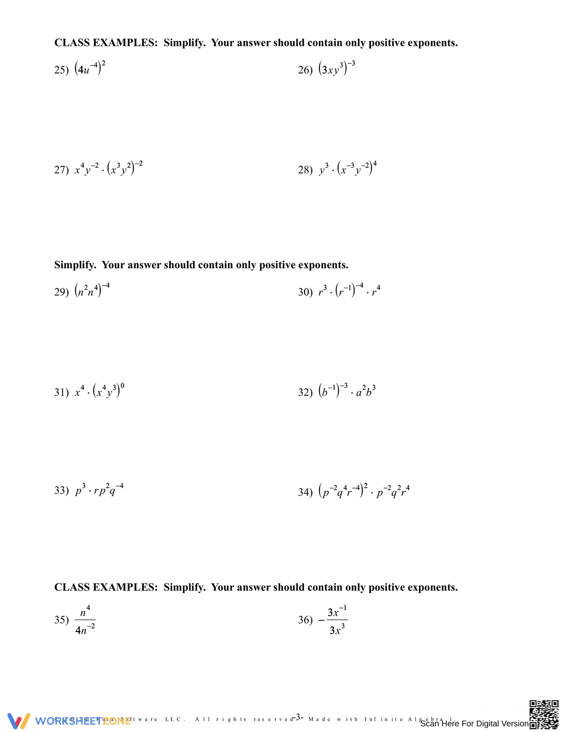 Working with Negative Exponents Worksheet - Page 3