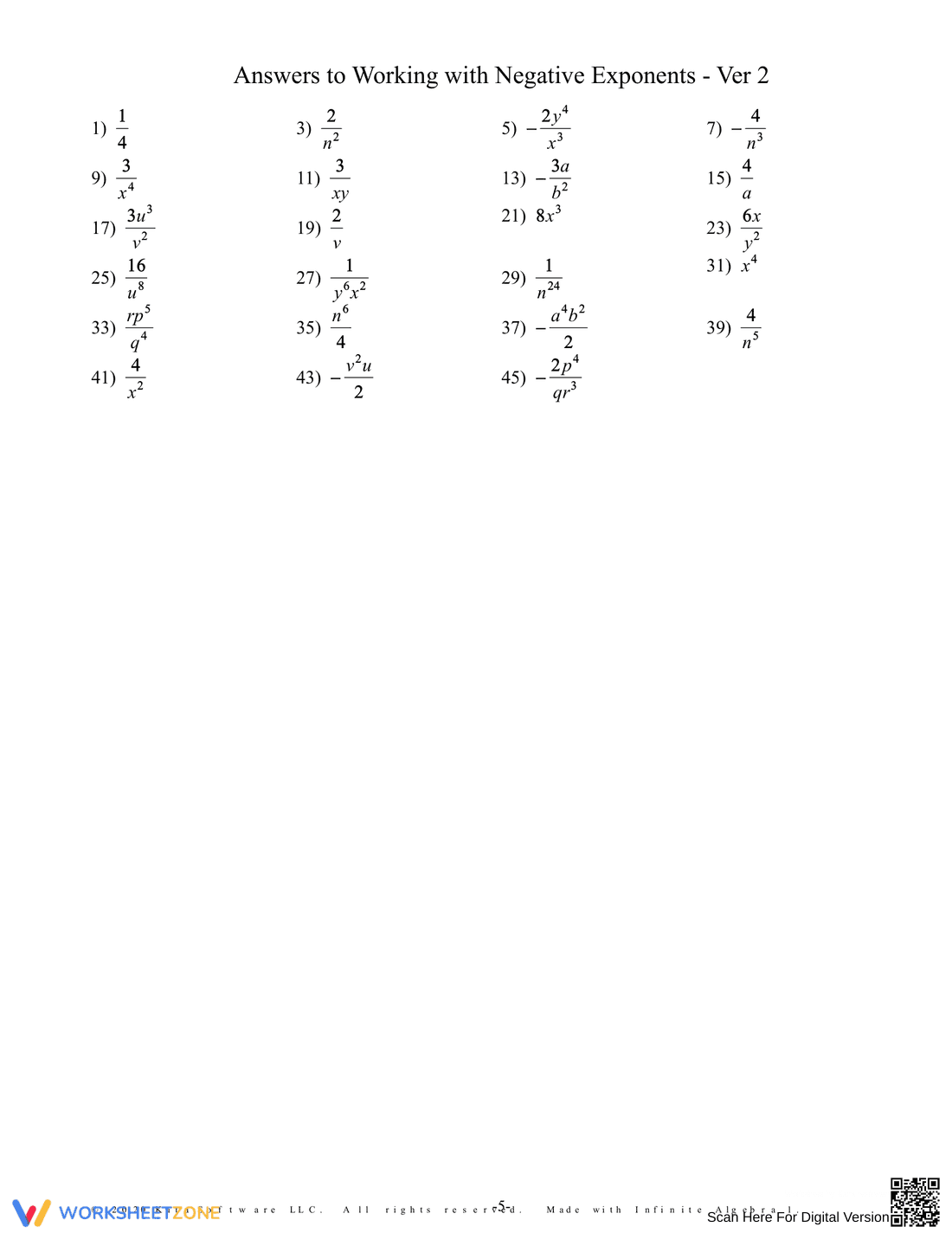 Working with Negative Exponents Worksheet - Page 5