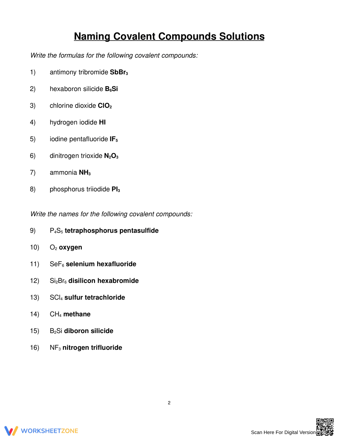 Naming Covalent Compounds: Chemistry Practice - Page 2