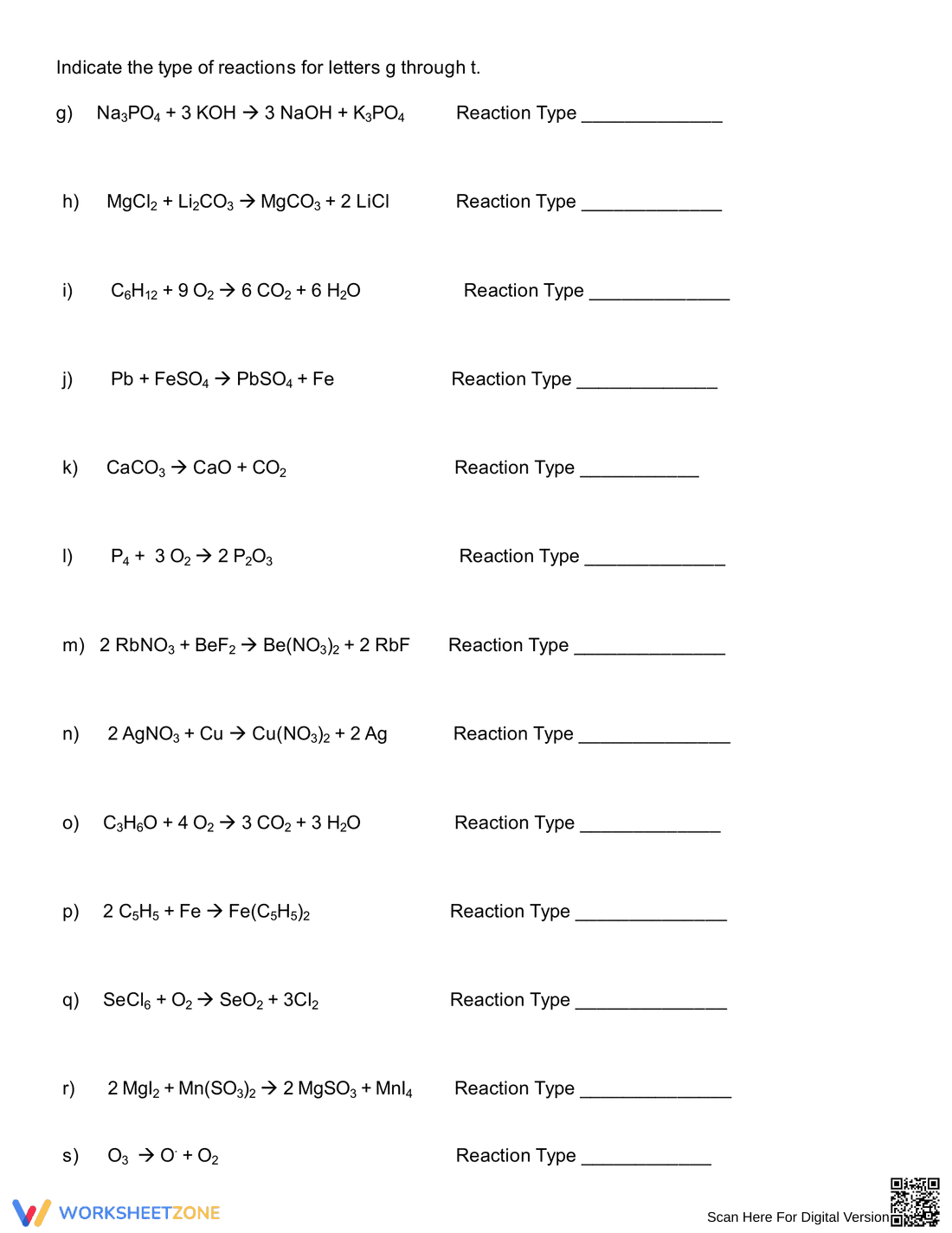 Types of Chemical Reactions Worksheet - Page 2