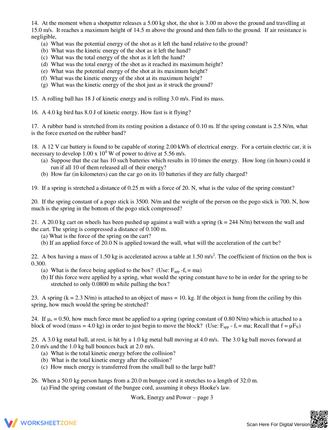 Work, Power, and Energy Worksheet - Page 3