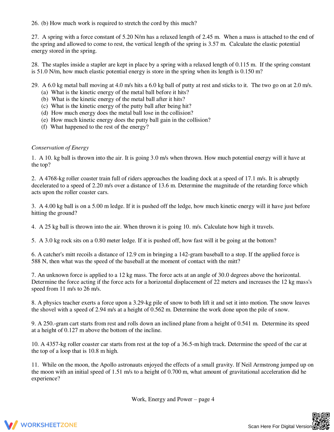 Work, Power, and Energy Worksheet - Page 4