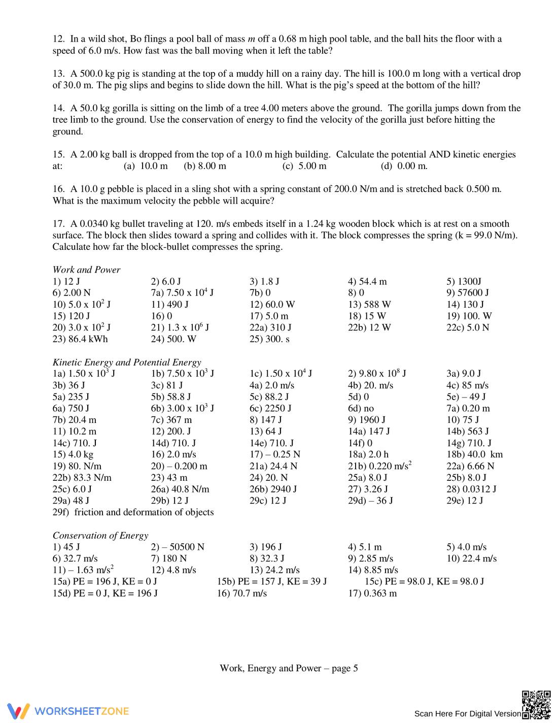 Work, Power, and Energy Worksheet - Page 5