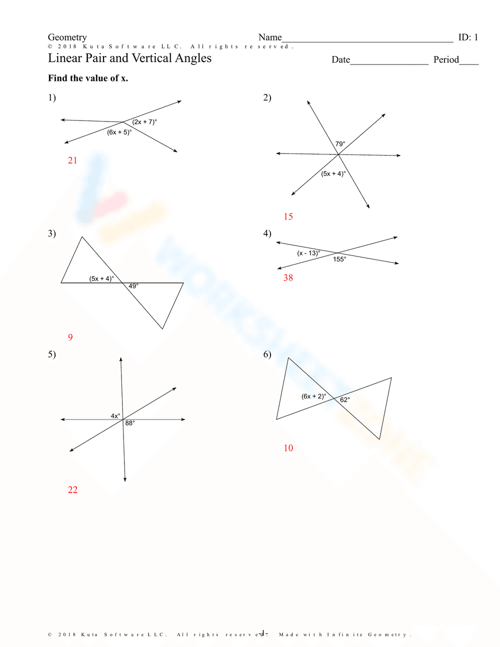 Linear Pair and Vertical Angles Worksheet - Page 2
