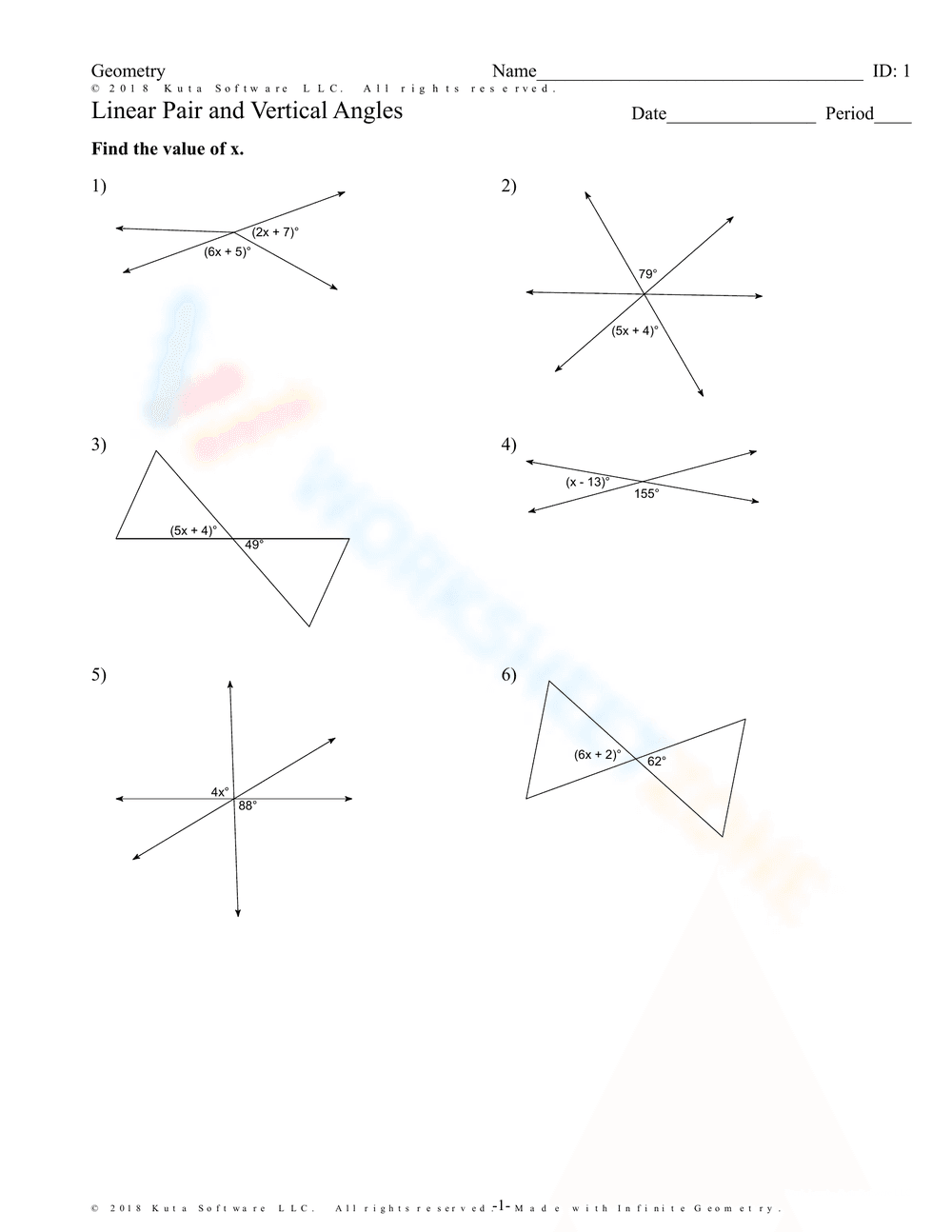 Linear Pair and Vertical Angles Worksheet - Page 3
