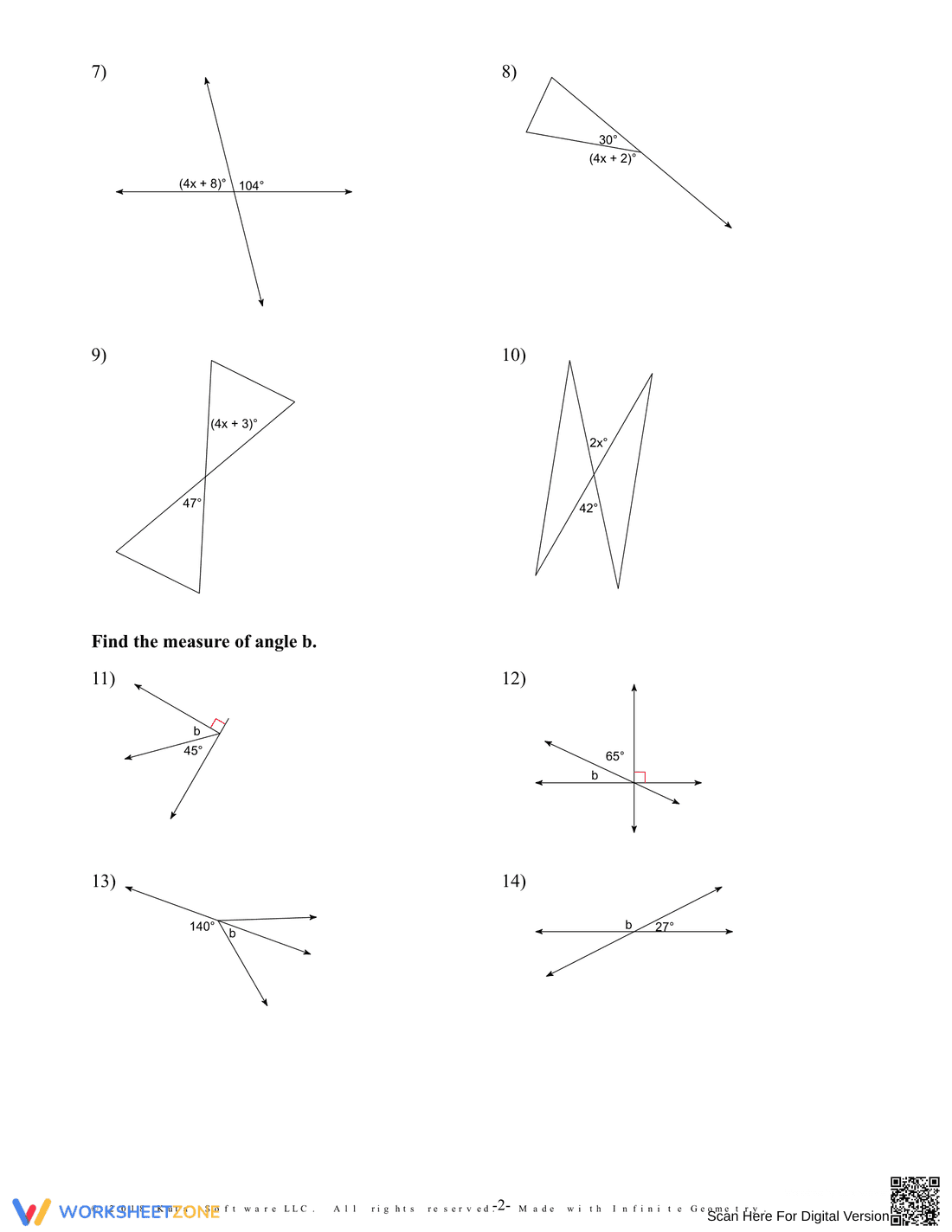 Linear Pair and Vertical Angles Worksheet - Page 2