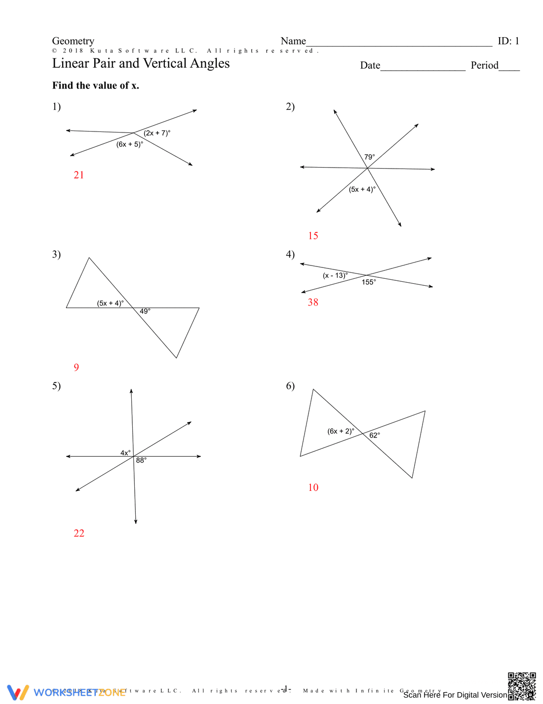 Linear Pair and Vertical Angles Worksheet - Page 3