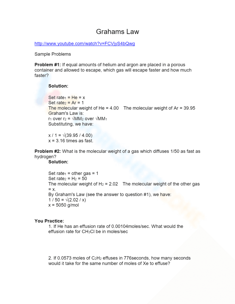 Practice Graham's Law with Chemistry Problems - Page 2