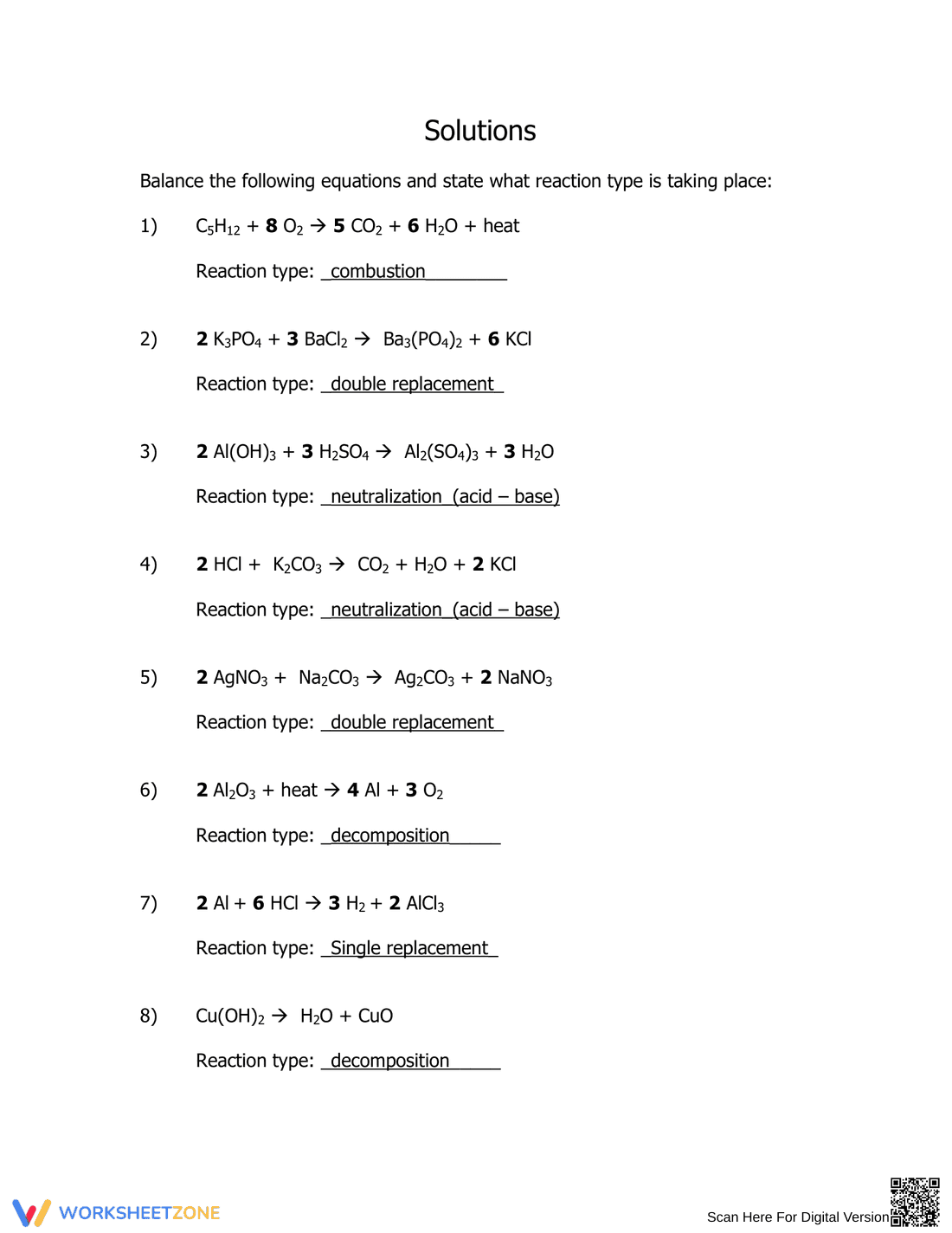 Types of Reactions Worksheet | Essential 9-12 Chemistry - Page 2