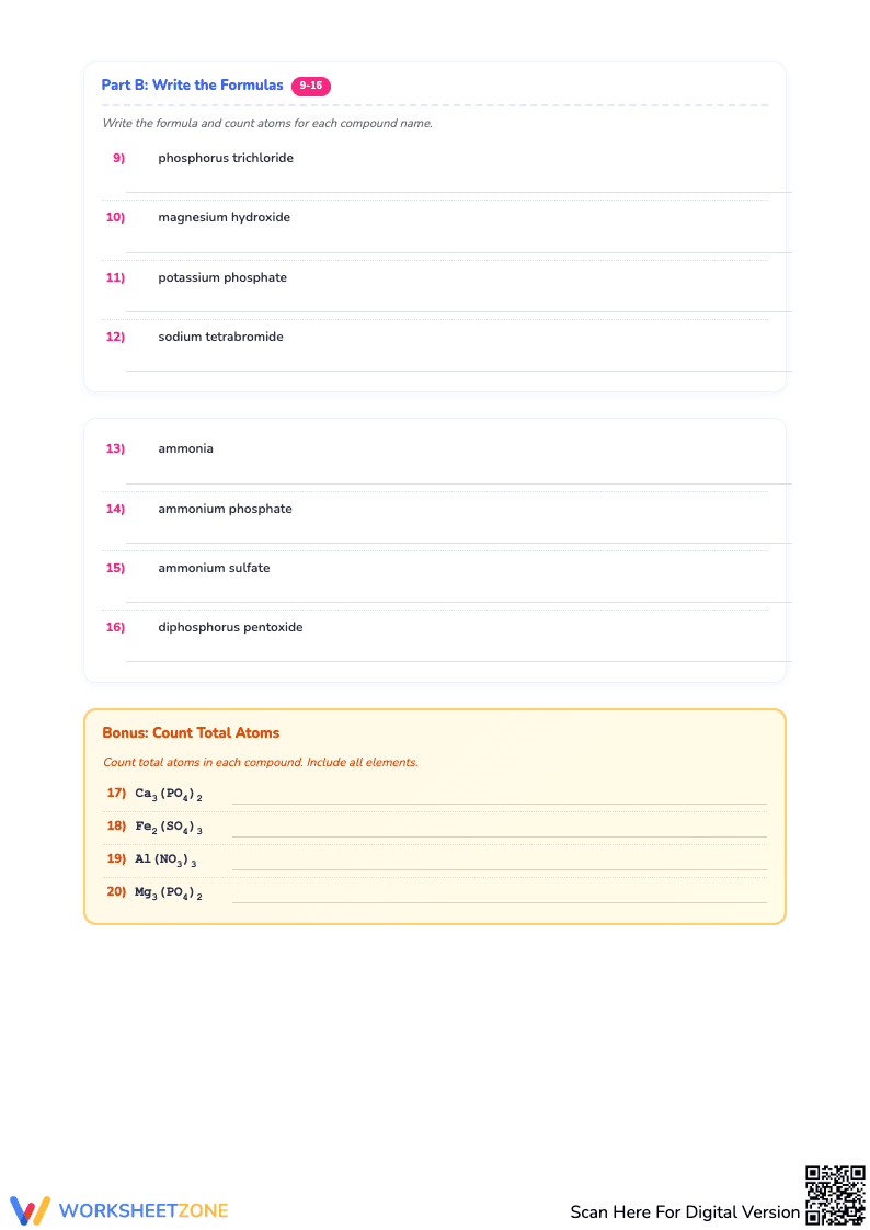 Worksheet for Counting Atoms in Chemical Formulas - Page 2