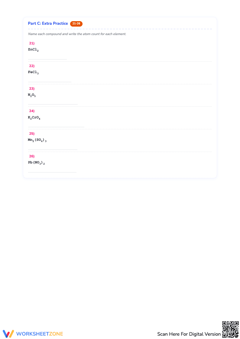 Worksheet for Counting Atoms in Chemical Formulas - Page 4
