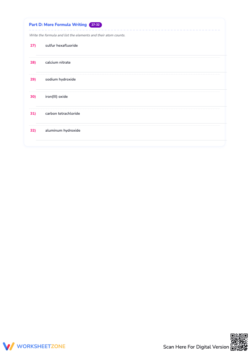 Worksheet for Counting Atoms in Chemical Formulas - Page 5