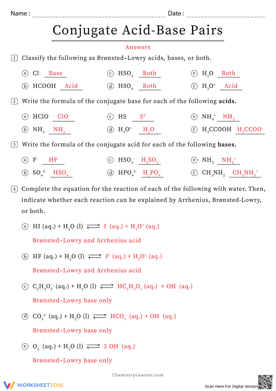 Practice With Acid and Base Pair Chemistry - Page 2