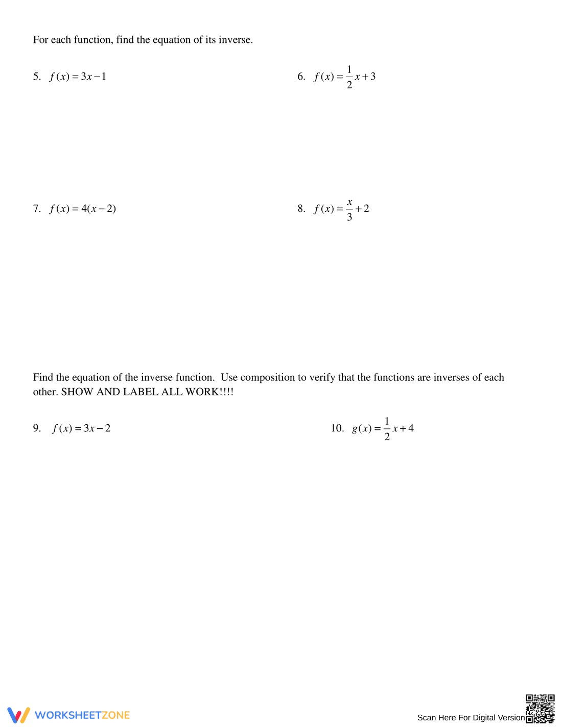 Learn With This Inverse Function Worksheet - Page 2