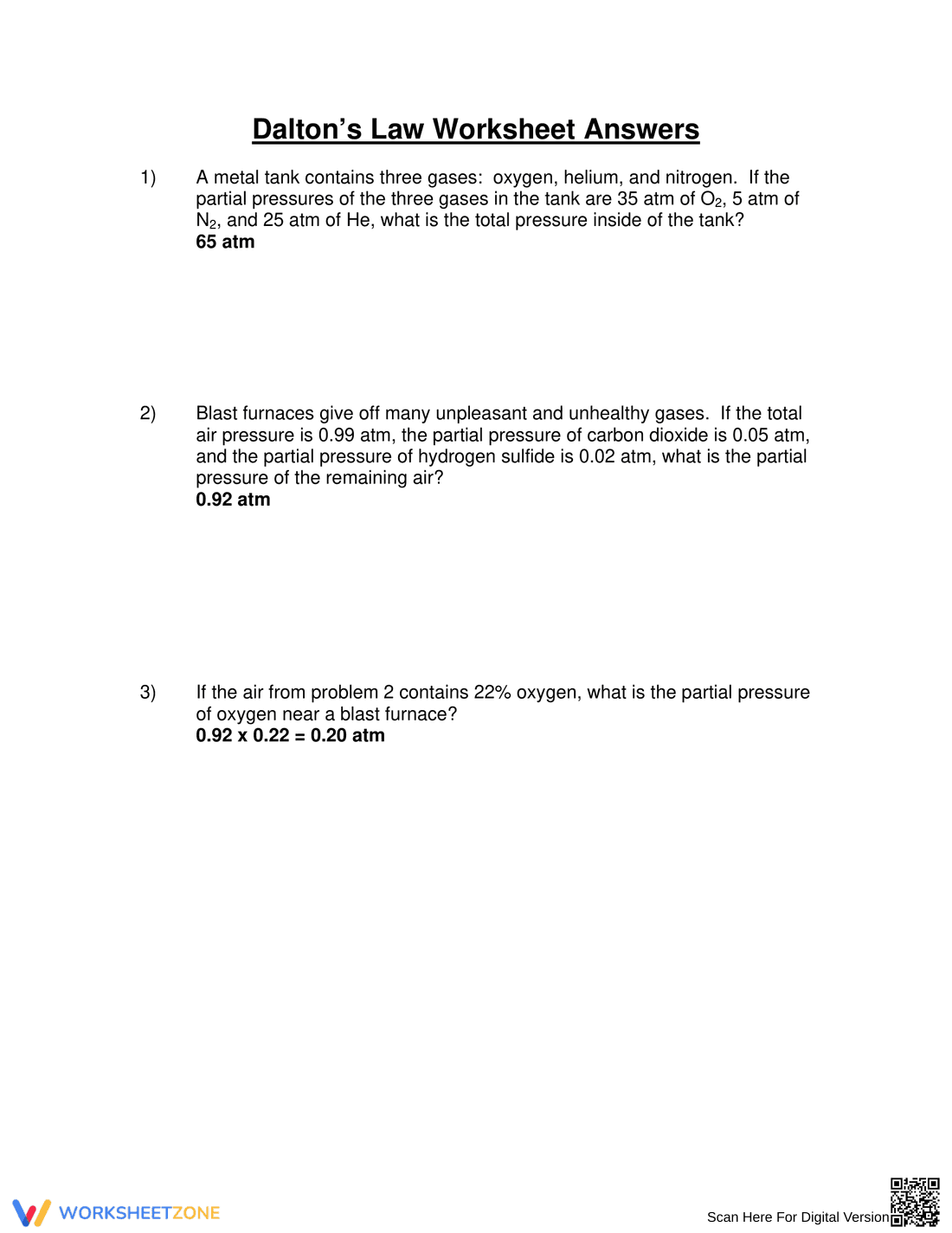 Worksheet on Dalton's Law of Partial Pressure - Page 2
