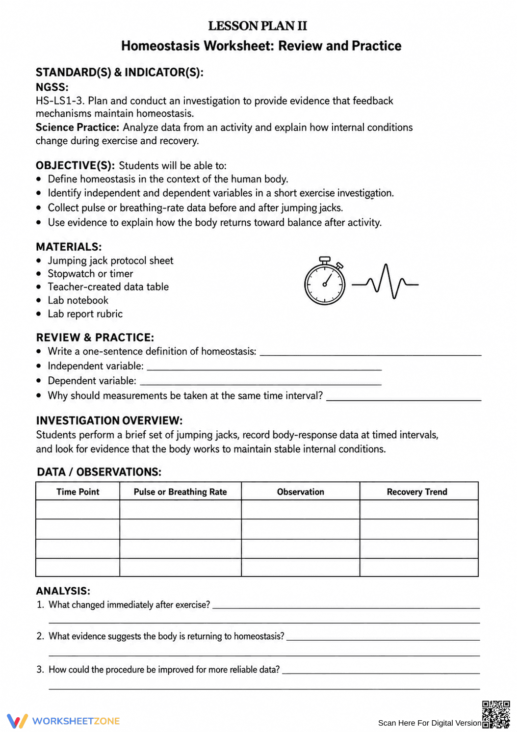 Homeostasis Lab Worksheet: HS-LS1-3 — Grade 9-12 Aligned - Page 4