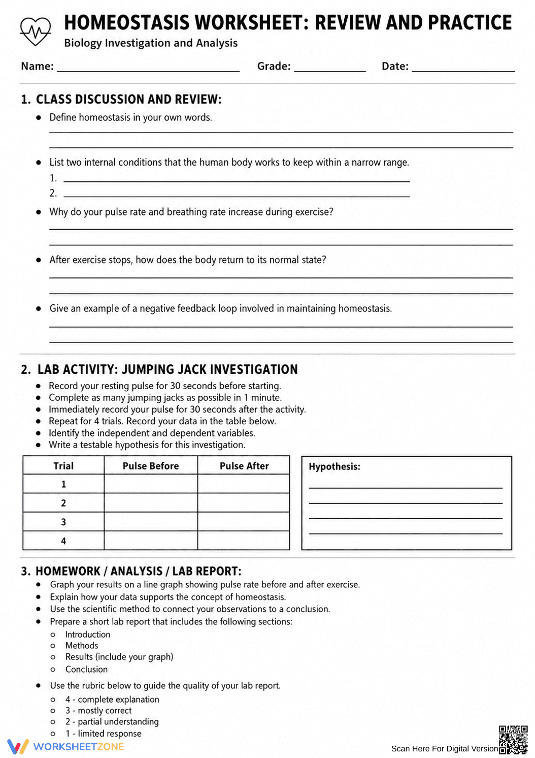 Homeostasis Lab Worksheet: HS-LS1-3 — Grade 9-12 Aligned - Page 6