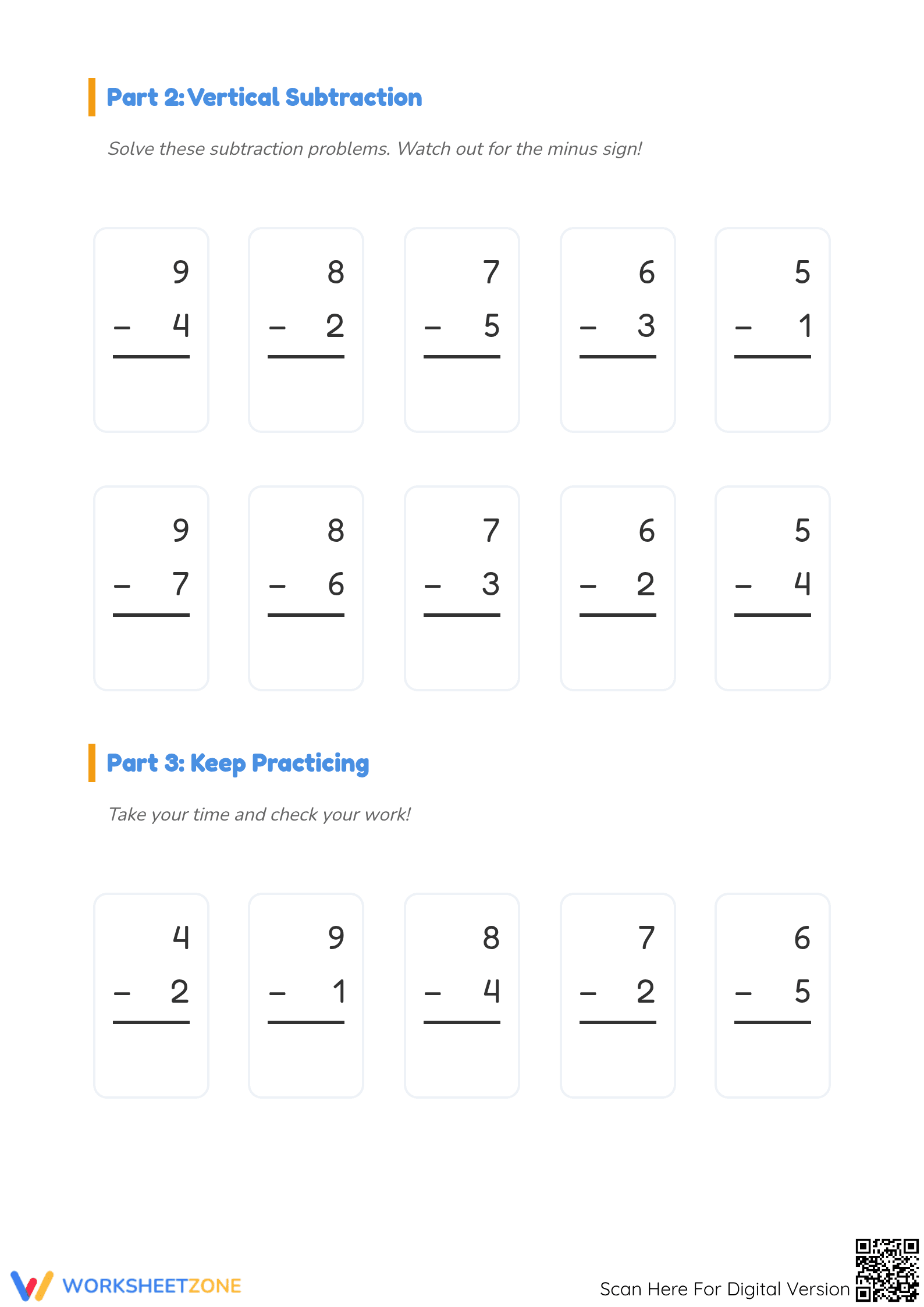 Essential Single Digit Subtraction Worksheet | Grade 2-3 - Page 2