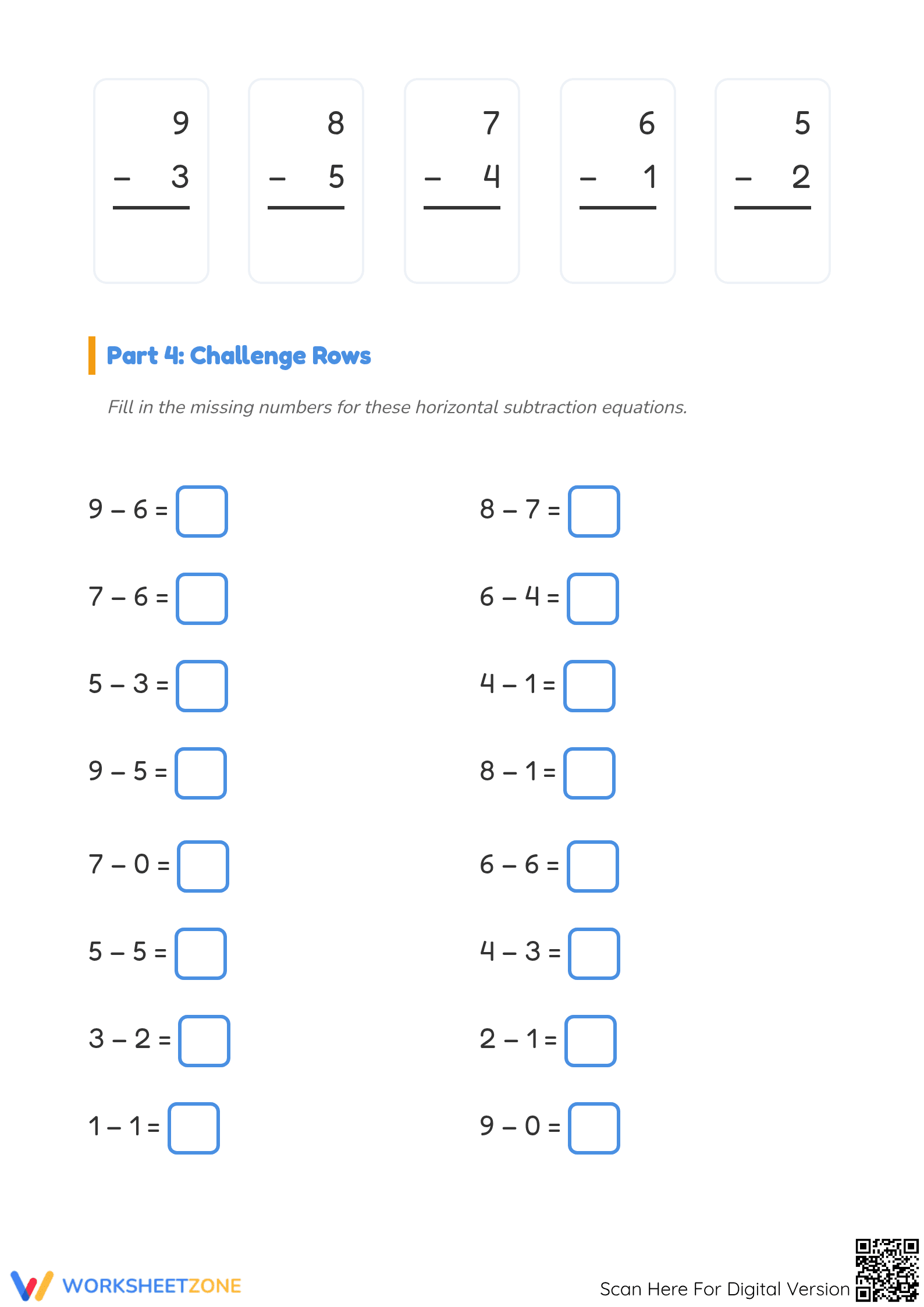 Essential Single Digit Subtraction Worksheet | Grade 2-3 - Page 3