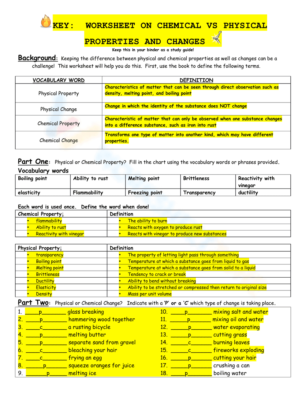 Chemical vs Physical Properties: Practice - Page 2