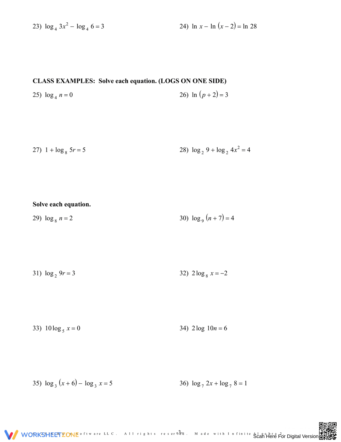 Solving Exponential and Logarithmic Equations - Page 3