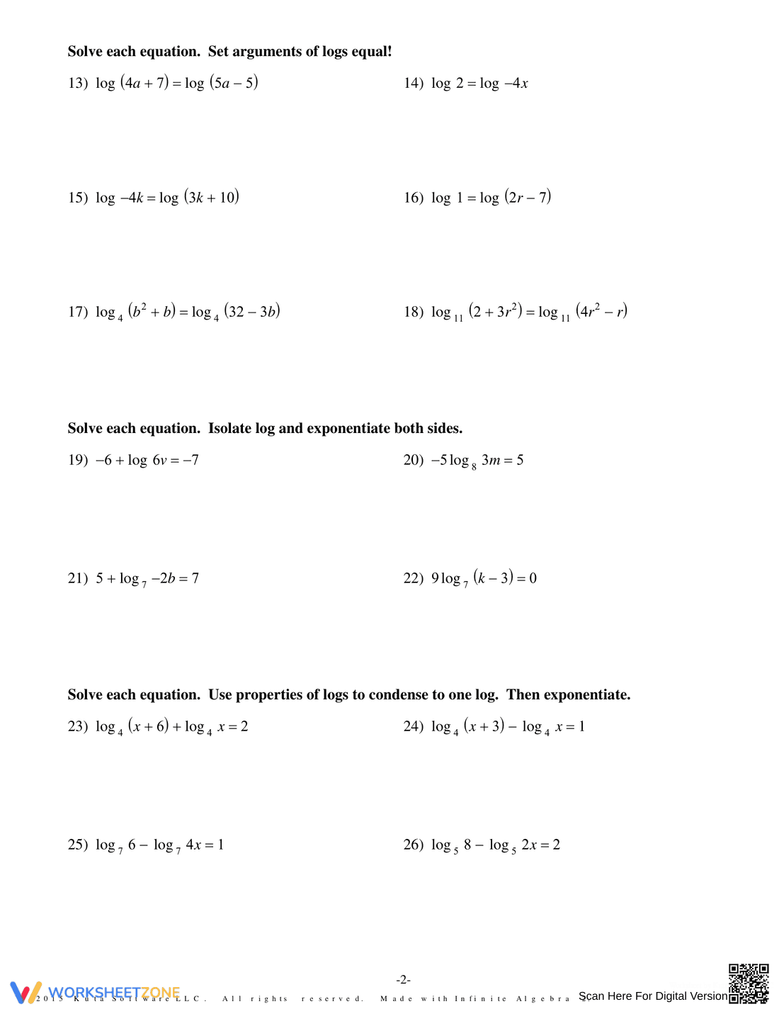 Worksheet on Solving Exponential Equations - Page 2