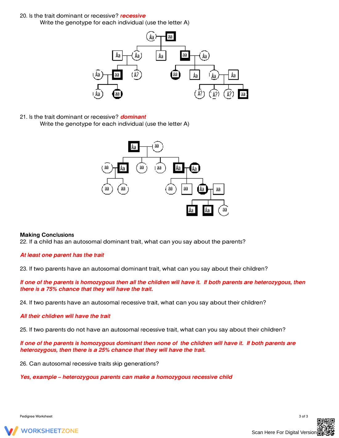Updated Pedigree Analysis: Genetics Worksheet - Page 3