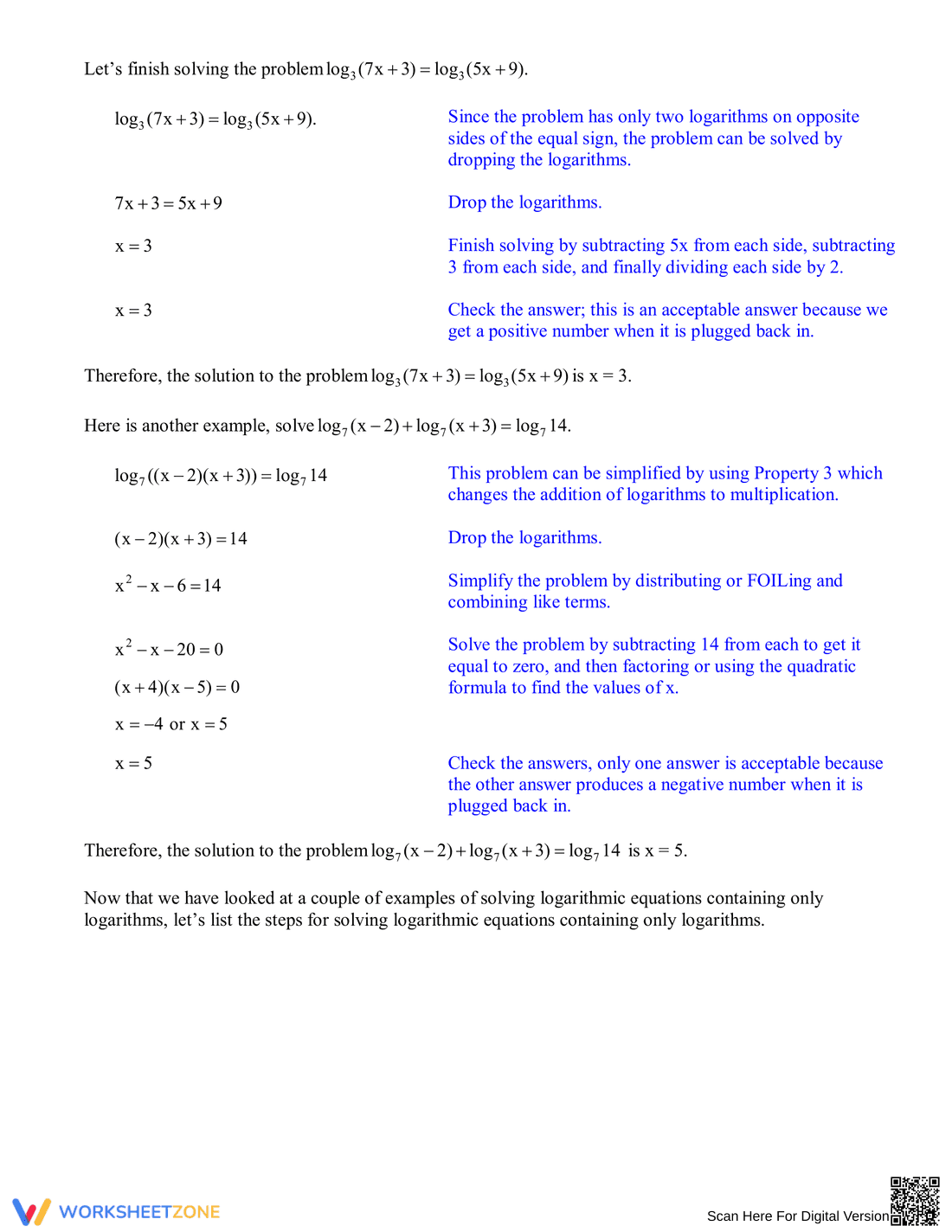Solving Logarithmic Equations: Practice Problems - Page 2