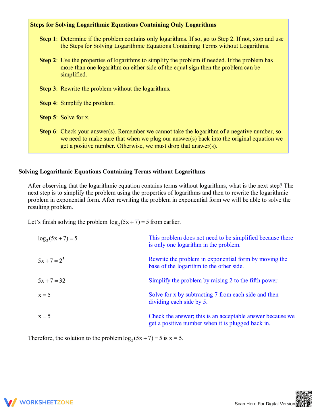 Solving Logarithmic Equations: Practice Problems - Page 3