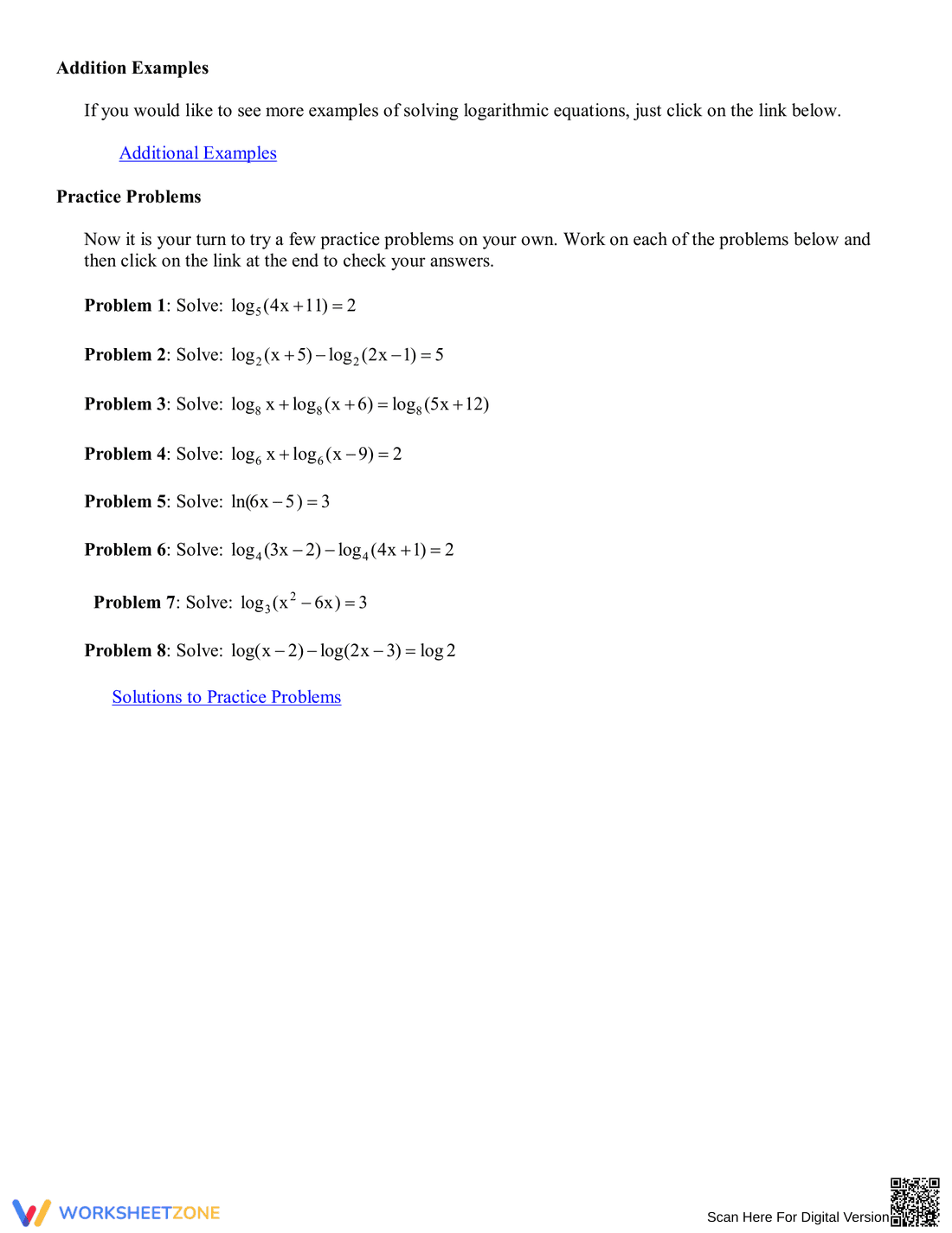 Solving Logarithmic Equations: Practice Problems - Page 8