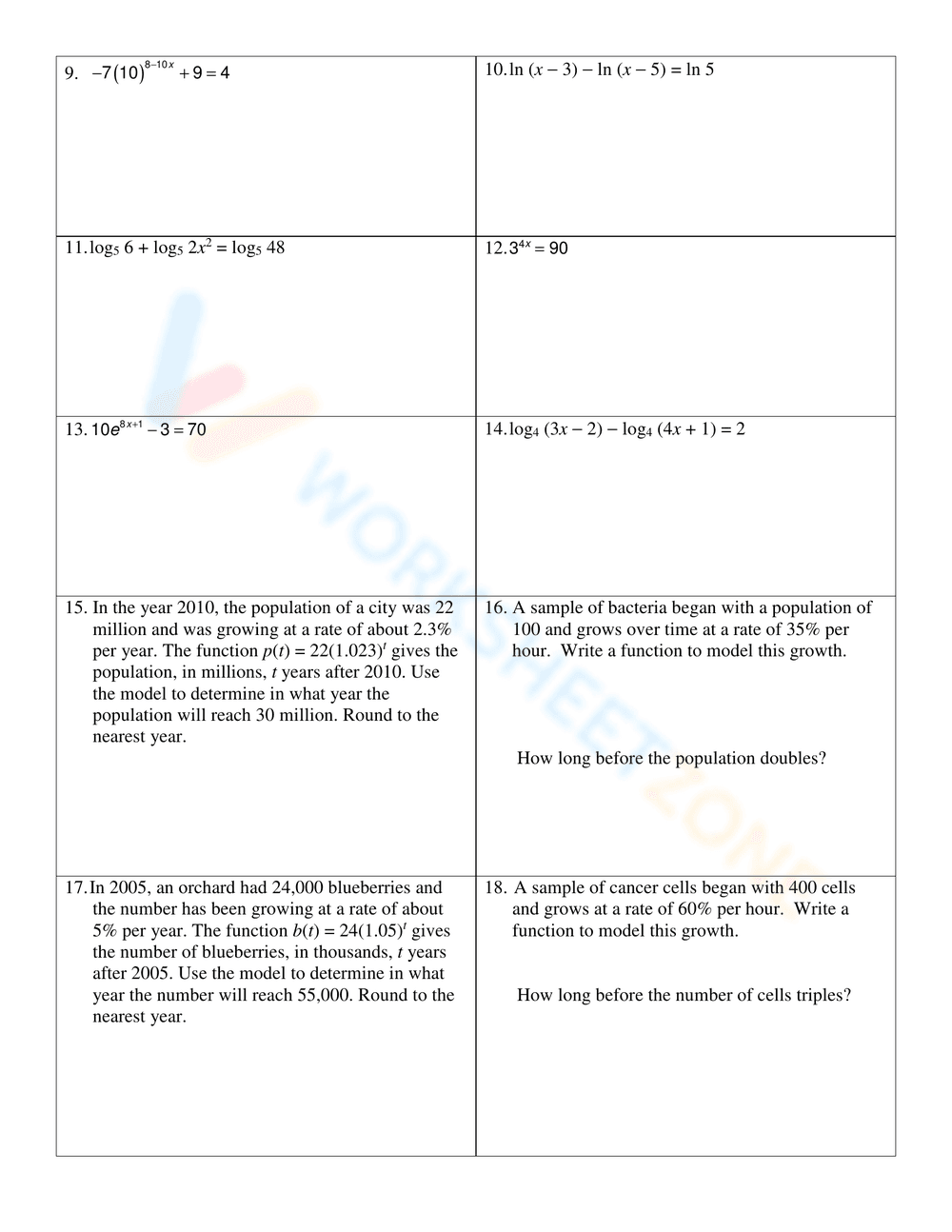 Practice Solving Logarithmic Equations Worksheet - Page 11
