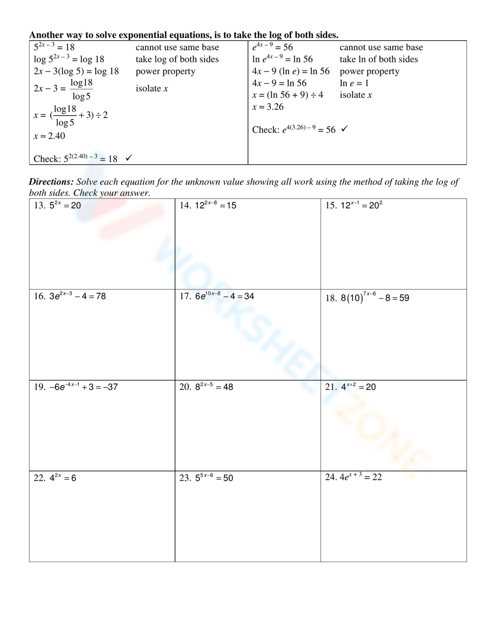 Practice Solving Logarithmic Equations Worksheet - Page 7