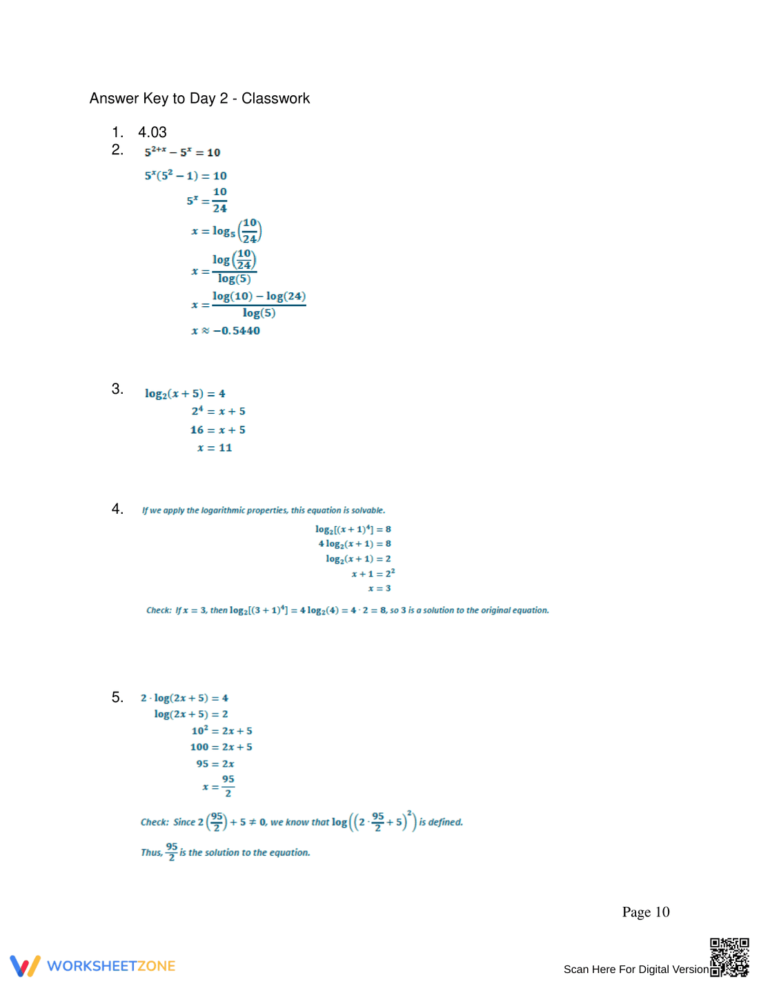 Advanced Logarithmic Equations Solving Practice - Page 10