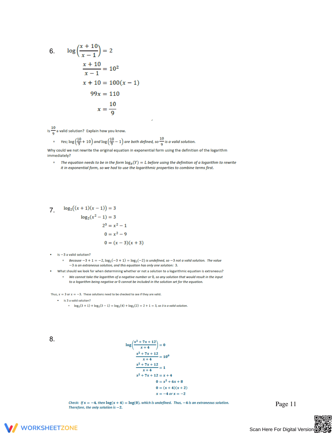 Advanced Logarithmic Equations Solving Practice - Page 11