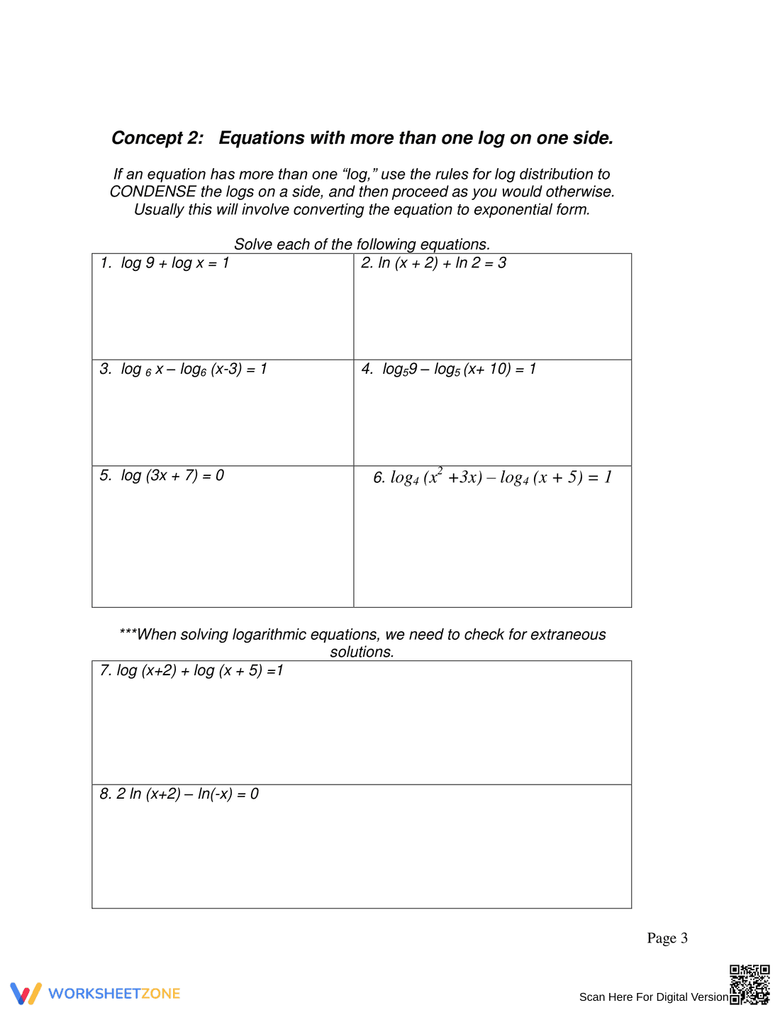 Advanced Logarithmic Equations Solving Practice - Page 3
