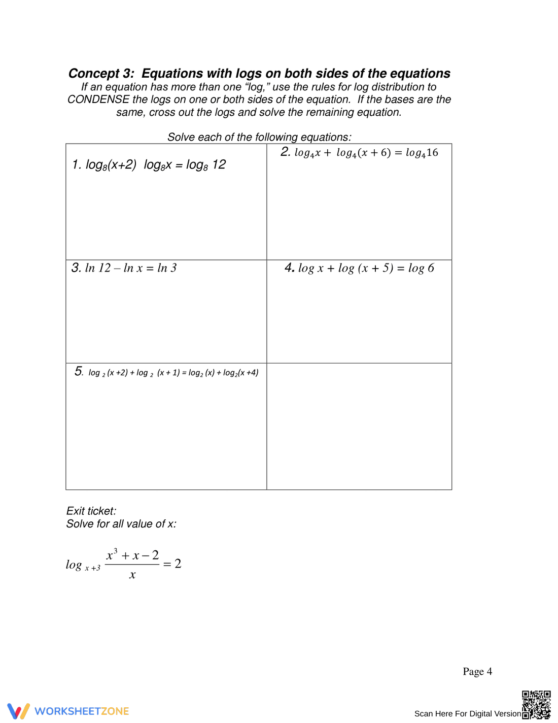 Advanced Logarithmic Equations Solving Practice - Page 4