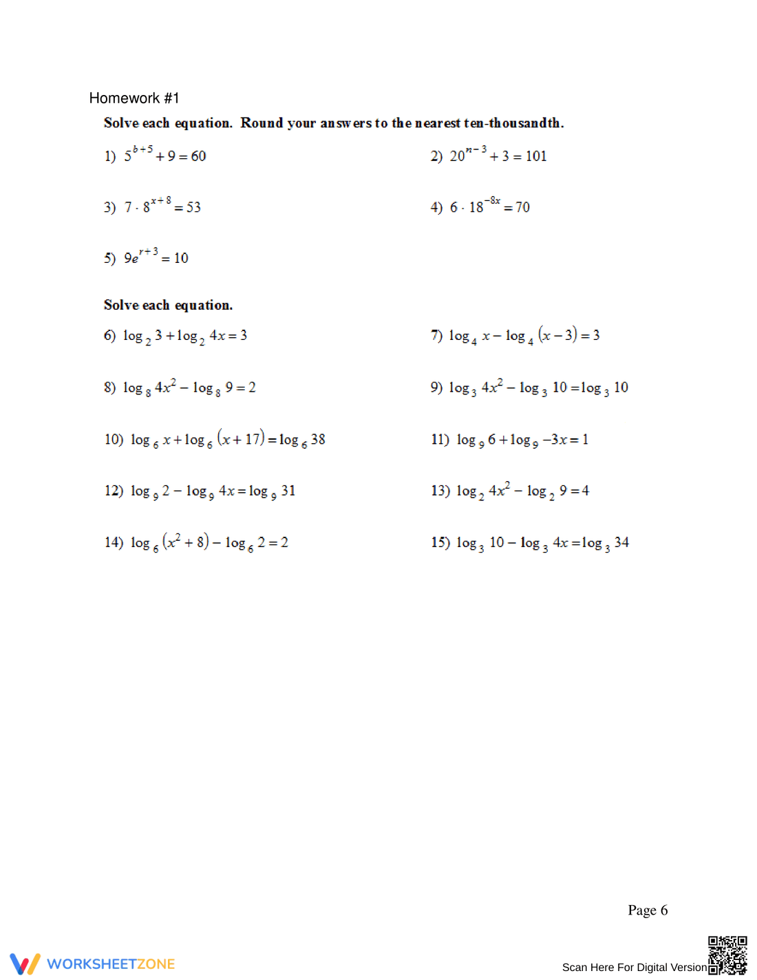 Advanced Logarithmic Equations Solving Practice - Page 6