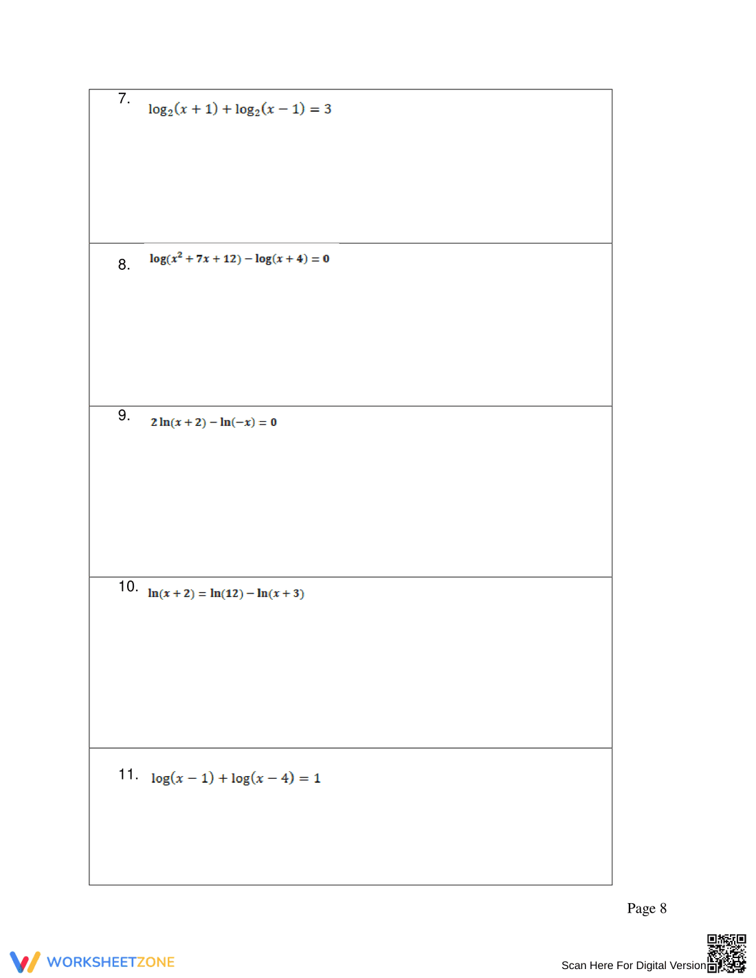 Advanced Logarithmic Equations Solving Practice - Page 8