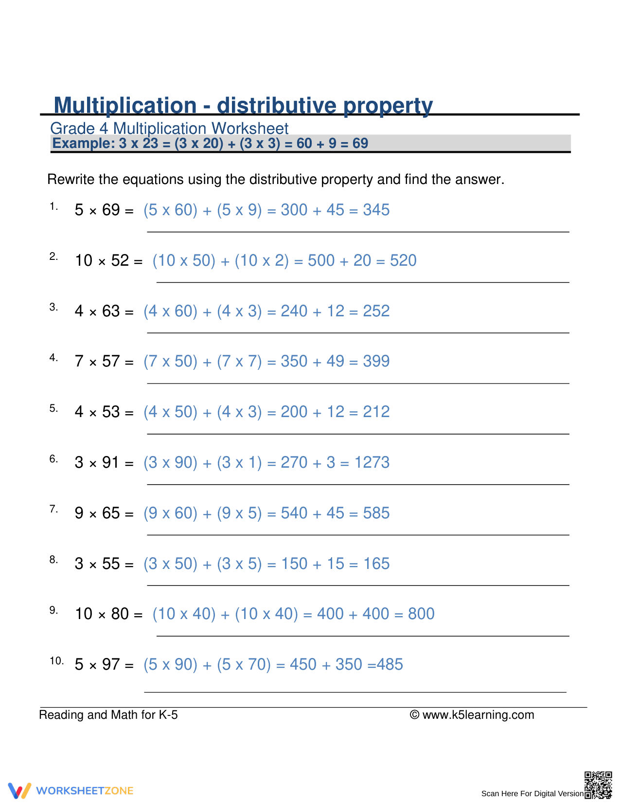 Multiplication with Distributive Property Worksheet - Page 2
