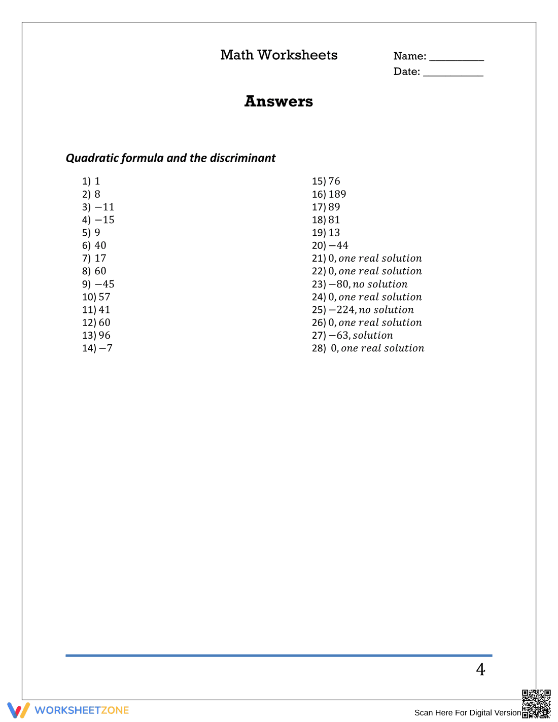 Quadratic Formula and The Discriminant: Practice - Page 2