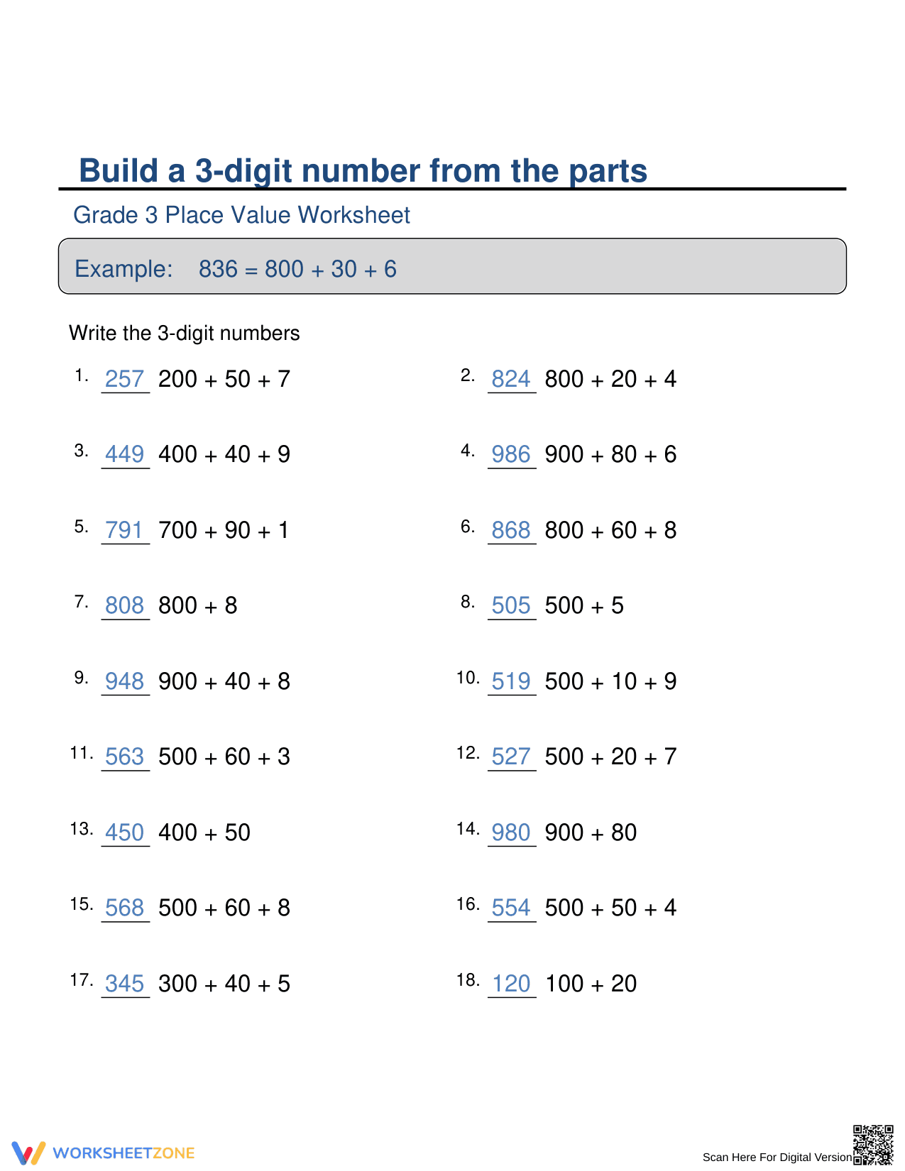 Place Value Worksheet: Number Composition - Page 2