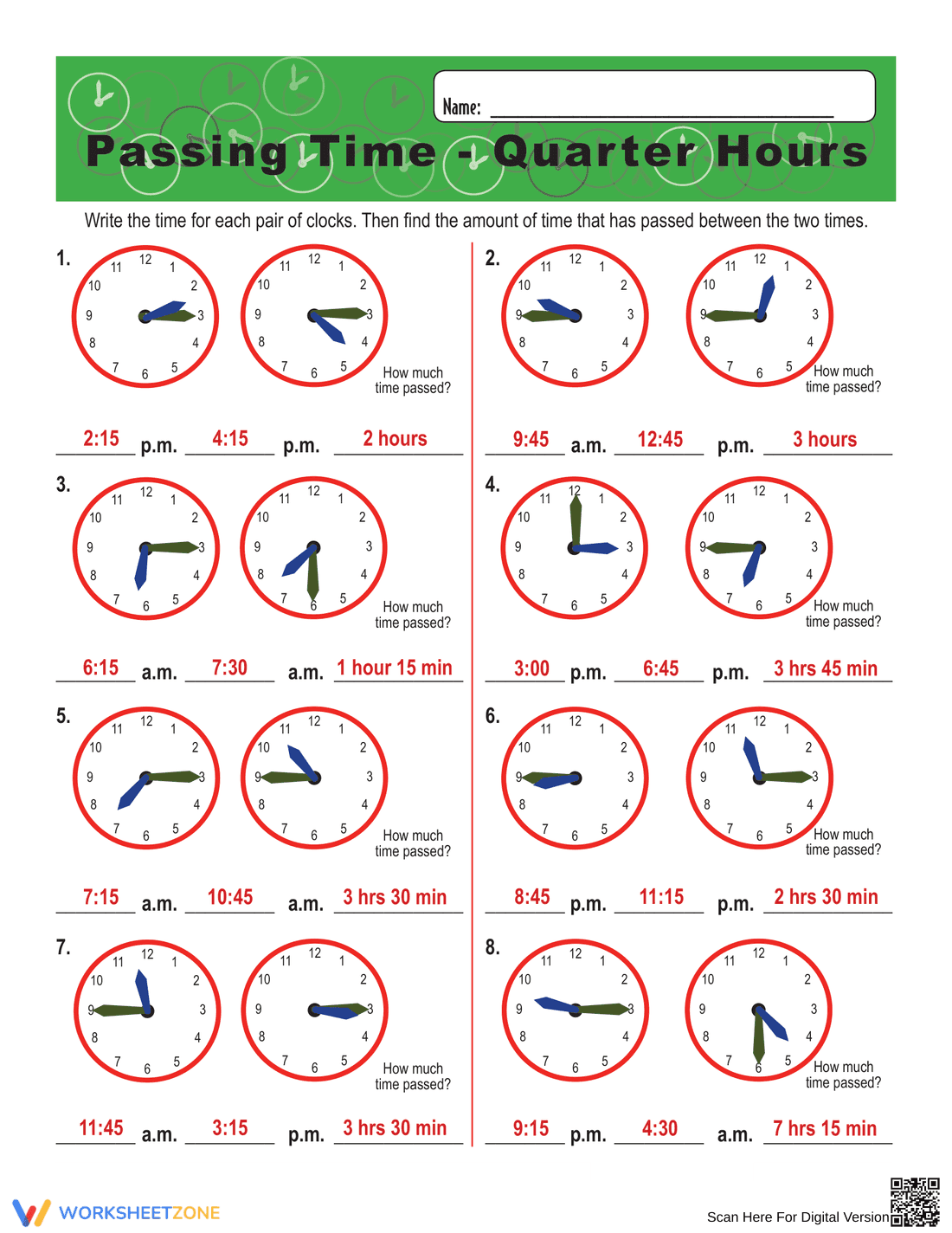 Master Telling Time with this Passing Time Worksheet - Page 2