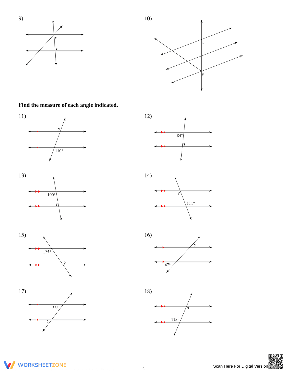 Updated Worksheet: Parallel Lines and Transversals - Page 2
