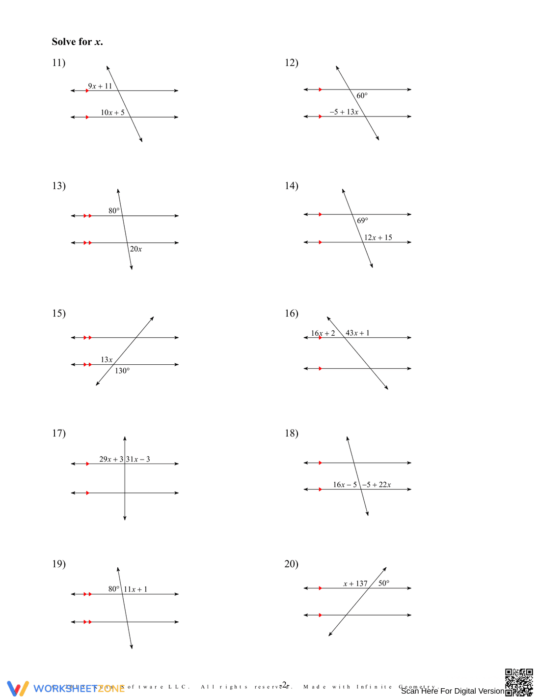 Parallel Lines and Transversals: Geometry Practice - Page 2