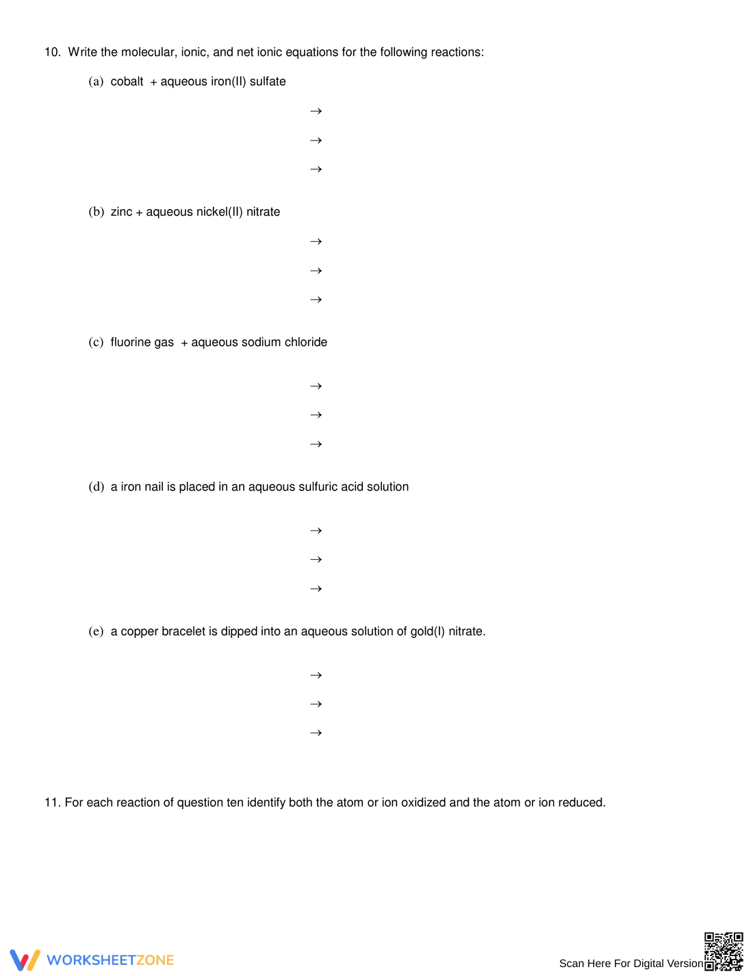 Single Replacement Reactions Worksheet for Chemistry - Page 2
