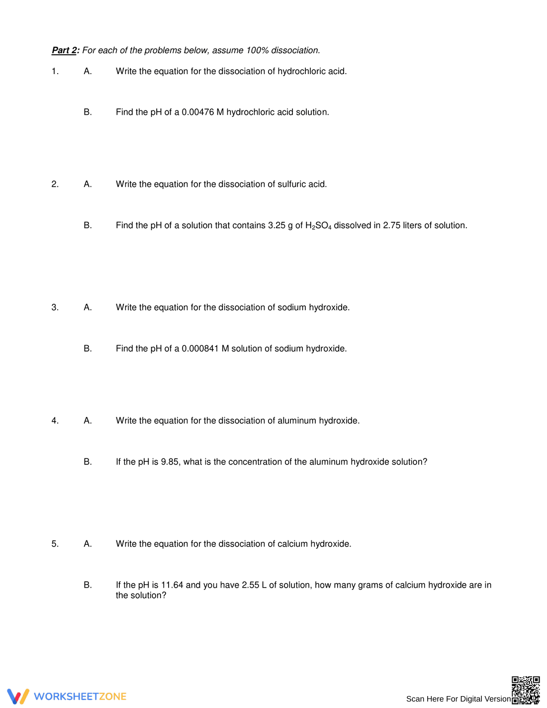 Chemistry: pH and pOH Calculations Practice Worksheet - Page 2