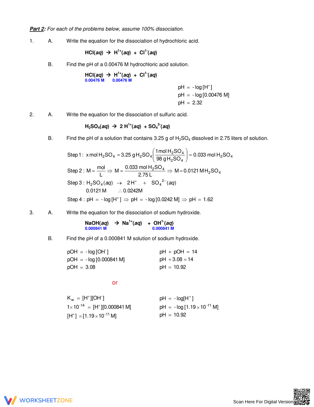 Chemistry: pH and pOH Calculations Practice Worksheet - Page 4